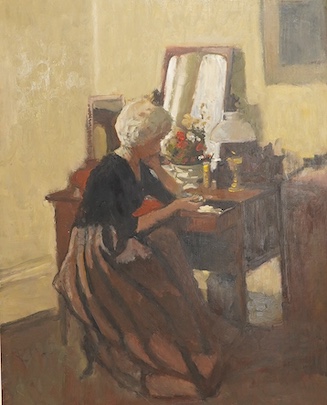 Charles McCall (Scottish, 1907-1989), 'The open drawer', signed and dated 1973, Christie's, St. James, London, September 1995 label and details verso, oil on board, 49 x 38cm